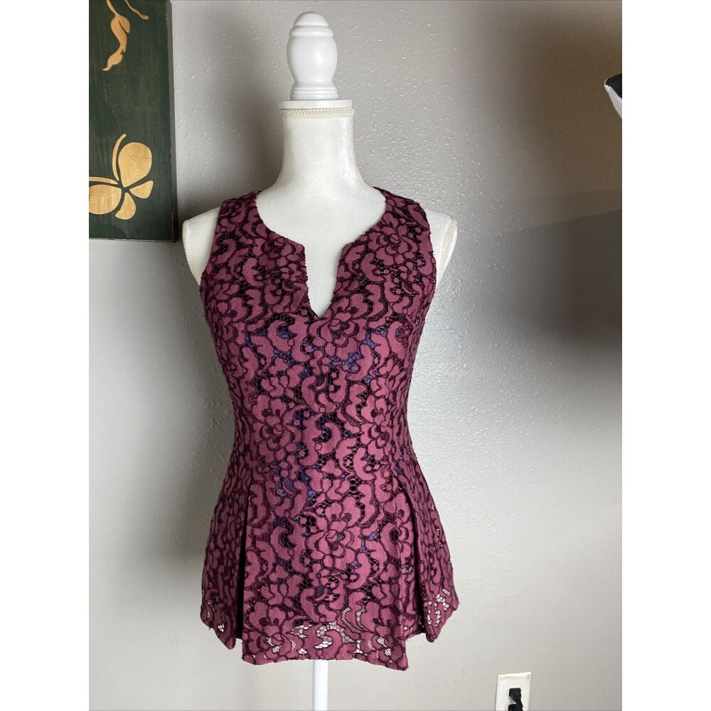 Julie Brown Sloane Damask Lace Peplum Top Burgundy Size 2
